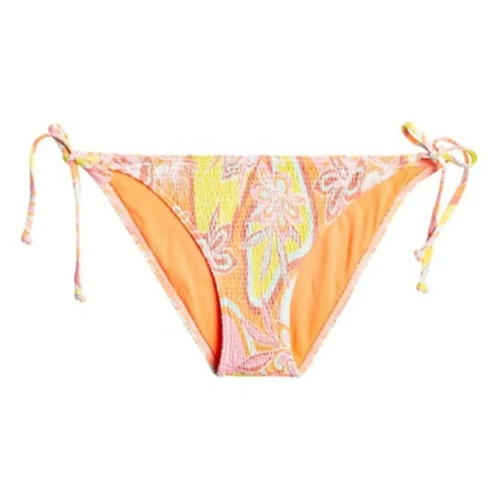 NWT ROXY Floradelic Smocked Side Tie Bikini Bottoms In Mock Orange Delic Size XL - Picture 1 of 7